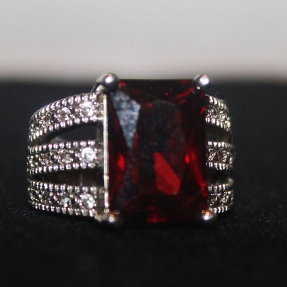 925 Sterling Large Garnet Side Topaz Statement Cocktail Ring Such Presence! - Picture 3 of 6